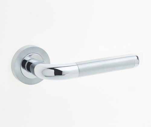 Jedo Twin Door Handle on Rose Polished Chrome/Satin Chrome